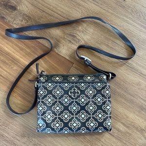 Brighton, Crossbody handbag. Brown, black, and white silver buckle.